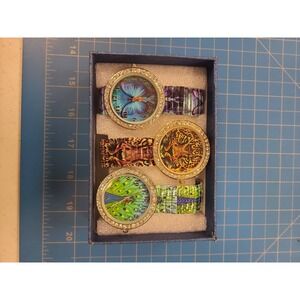 Strada Genoa Watch Set 3pc Butterfly Leopard Peacock Rhinestone Stretch Band